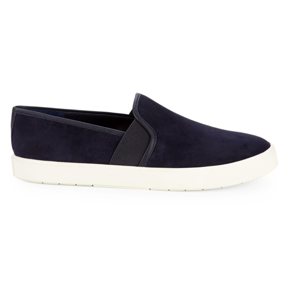 Vince Preston Coastal Suede Navy Blue Sole White Padded Slip-On Sneakers Sz 6.5